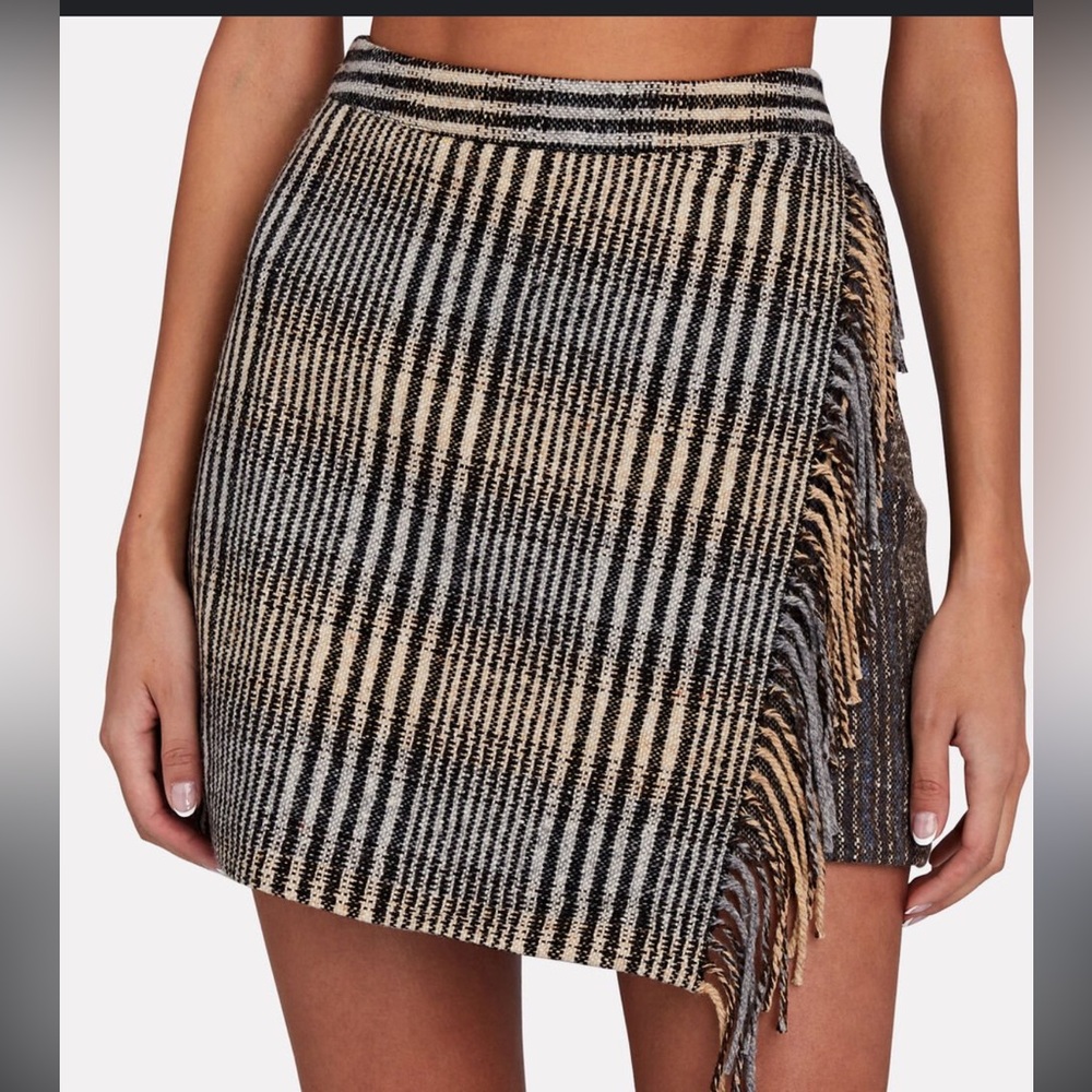 Rhode *NWT* Fringe Tweed Wool-blend mini skirt in brown plaid Sz Large